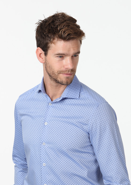 Blue Printed Regular Fit Weaving Classical 100% Cotton Shirt - 3