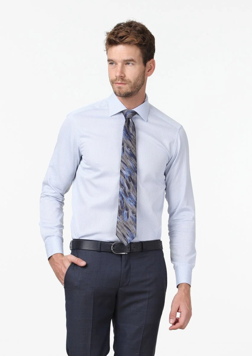 Blue Printed Regular Fit Weaving Classical 100% Cotton Shirt - 1