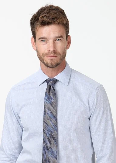 Blue Printed Regular Fit Weaving Classical 100% Cotton Shirt - 3