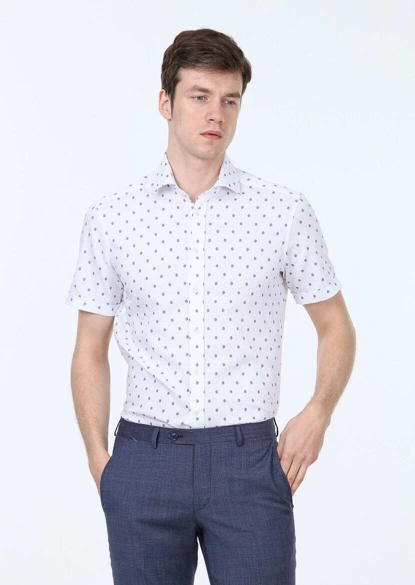 Blue Printed Regular Fit Weaving Classical 100% Cotton Shirt - 3