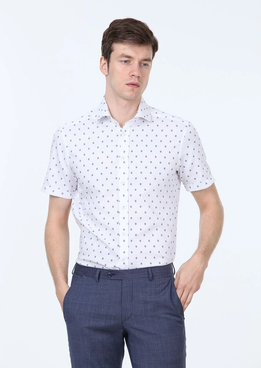Blue Printed Regular Fit Weaving Classical 100% Cotton Shirt - 3