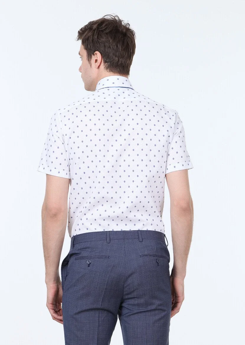 Blue Printed Regular Fit Weaving Classical 100% Cotton Shirt - 4