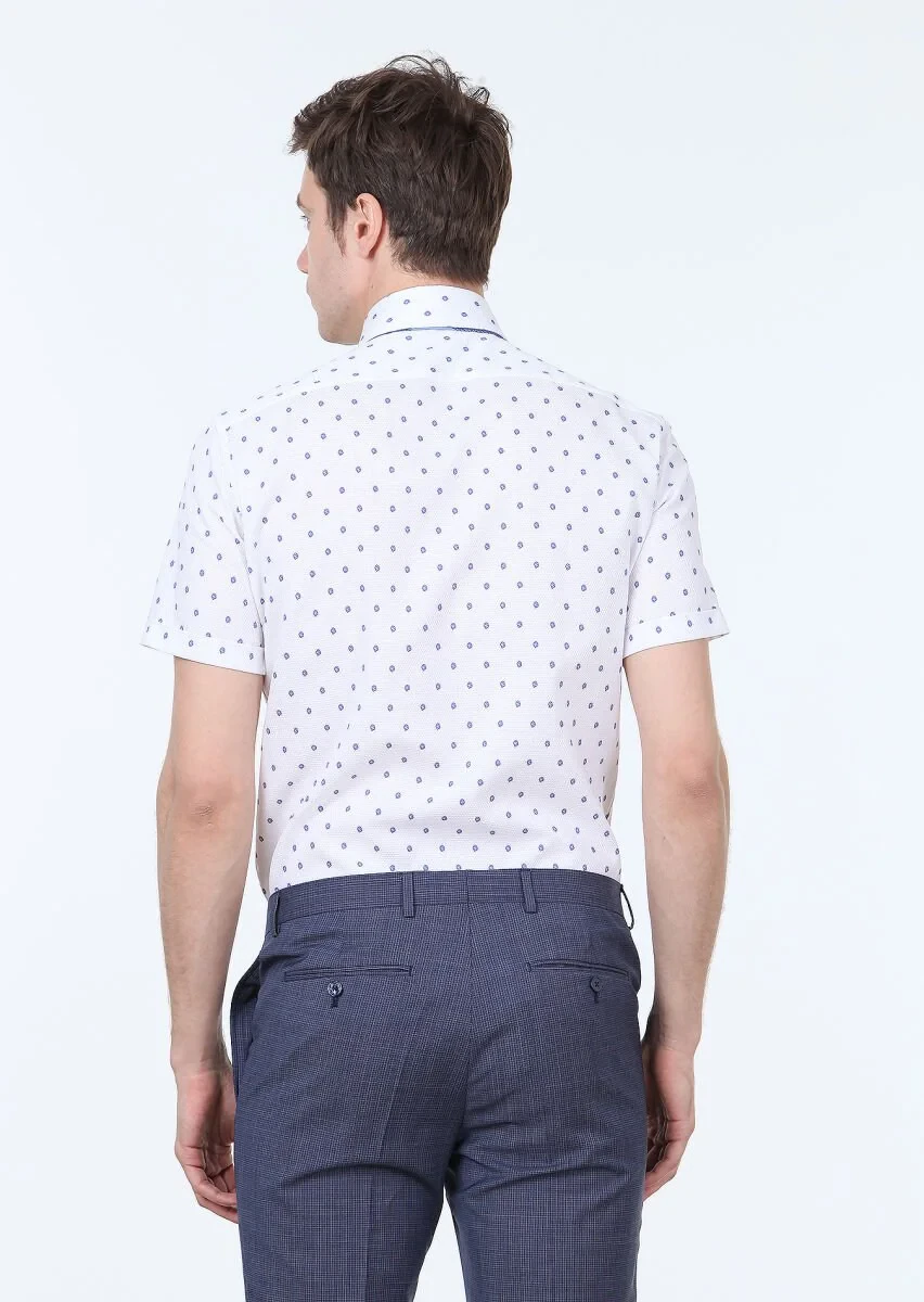 Blue Printed Regular Fit Weaving Classical 100% Cotton Shirt - 4
