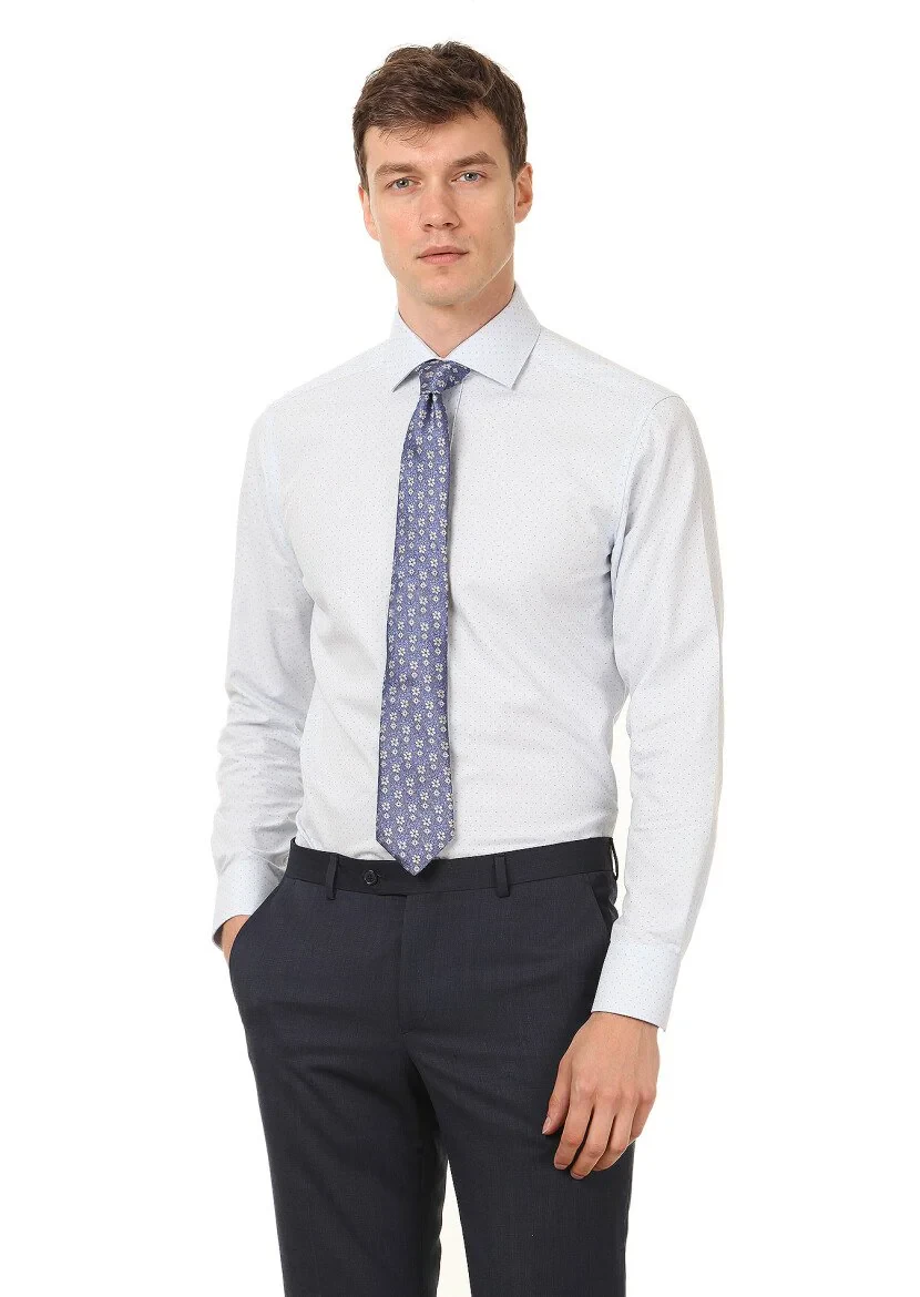 Blue Printed Regular Fit Weaving Classical 100% Cotton Shirt - 1