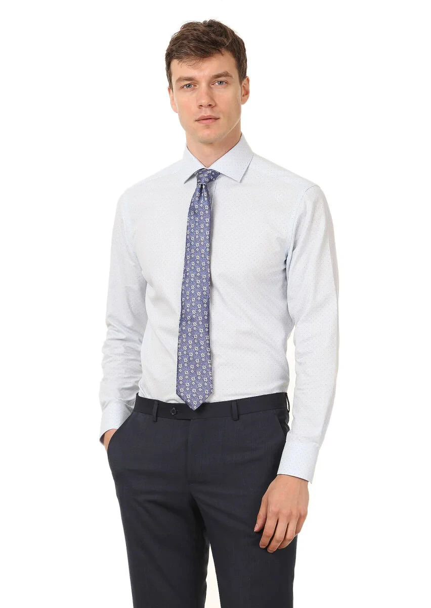 Blue Printed Regular Fit Weaving Classical 100% Cotton Shirt - 1