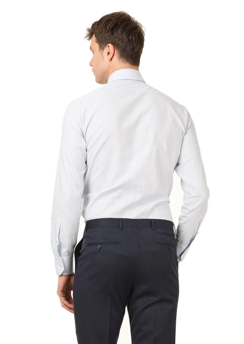 Blue Printed Regular Fit Weaving Classical 100% Cotton Shirt - 4