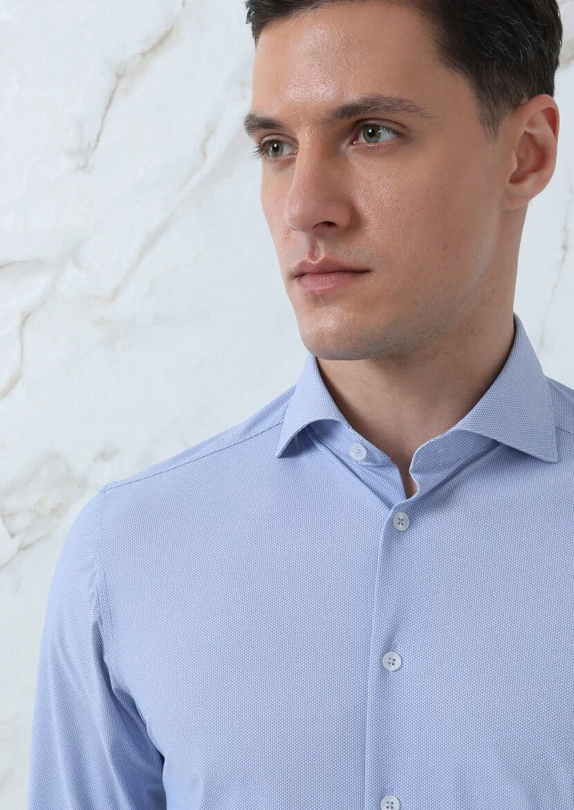 Blue Printed Regular Fit Weaving Classical Shirt - 1