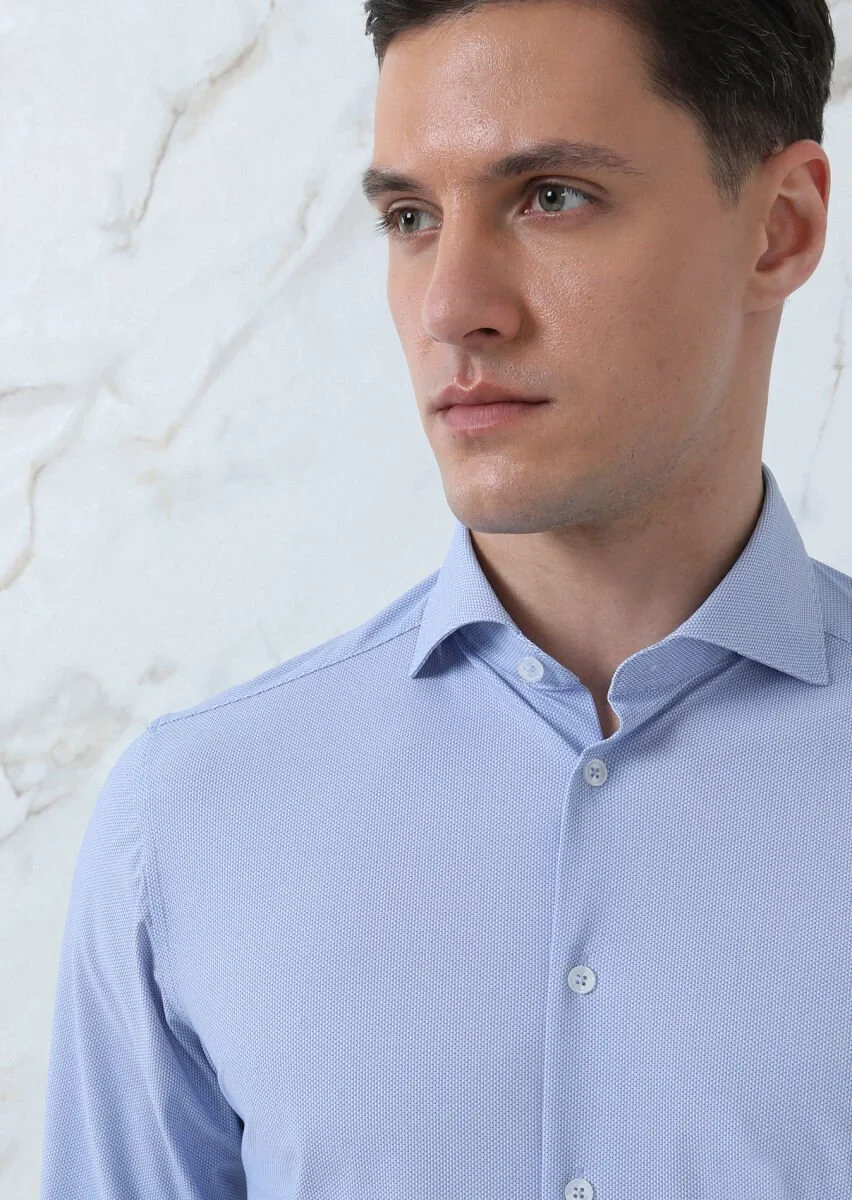 Blue Printed Regular Fit Weaving Classical Shirt - 1