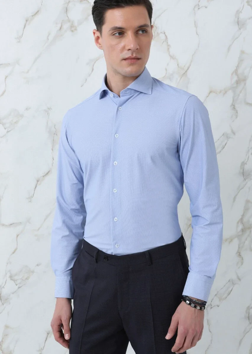 Blue Printed Regular Fit Weaving Classical Shirt - 2