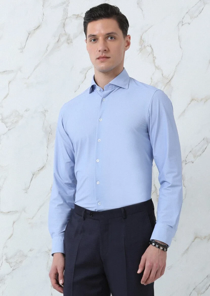 Blue Printed Regular Fit Weaving Classical Shirt - 3