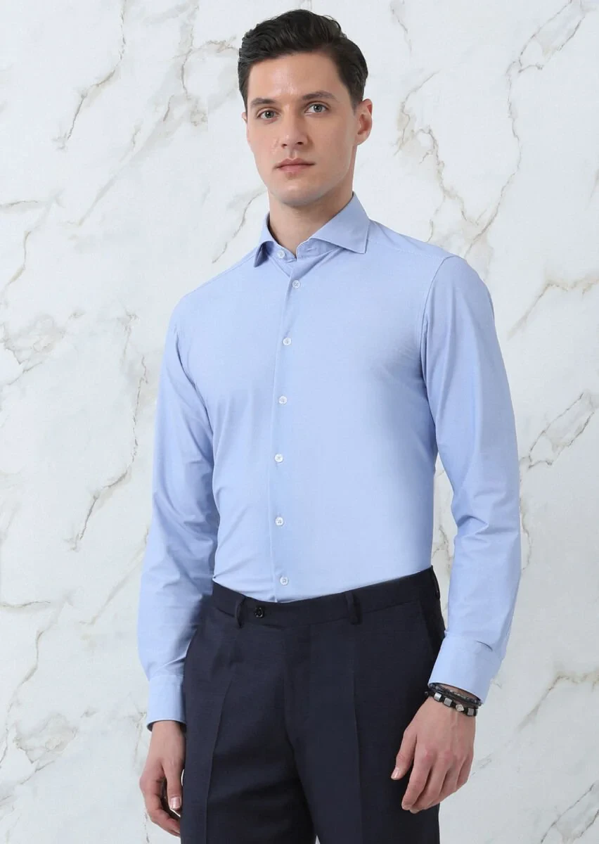 Blue Printed Regular Fit Weaving Classical Shirt - 3