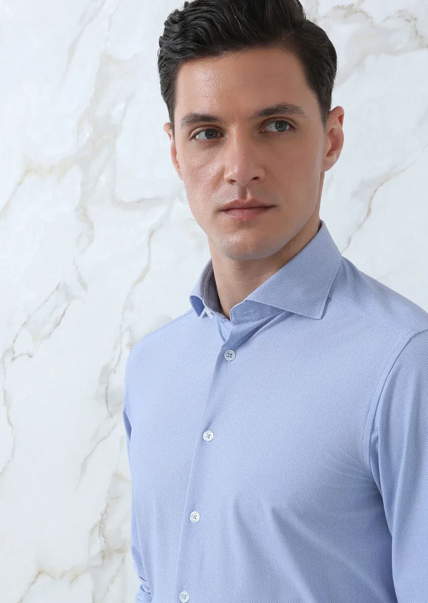 Blue Printed Regular Fit Weaving Classical Shirt - 4