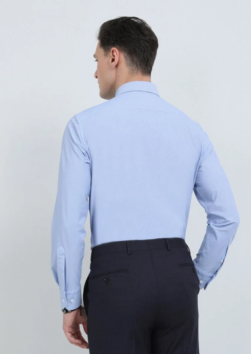 Blue Printed Regular Fit Weaving Classical Shirt - 5