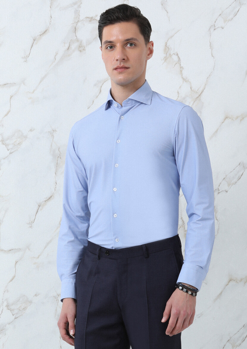 Blue Printed Regular Fit Weaving Classical Shirt - 3