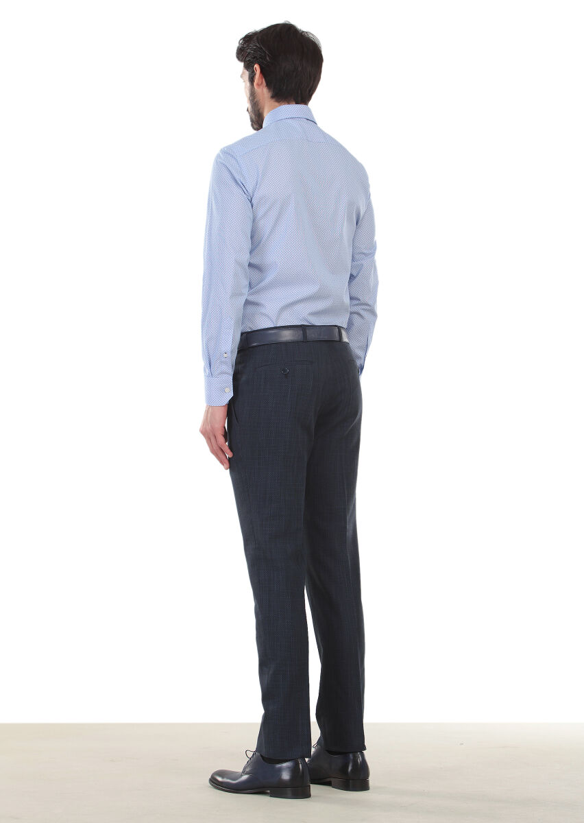 Blue Printed Slim Fit Long Weaving Classical 100% Cotton Shirt - 2