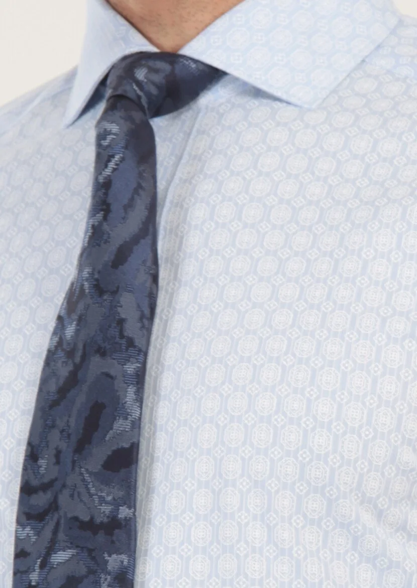 Blue Printed Slim Fit Weaving Classical 100% Cotton Shirt - 4