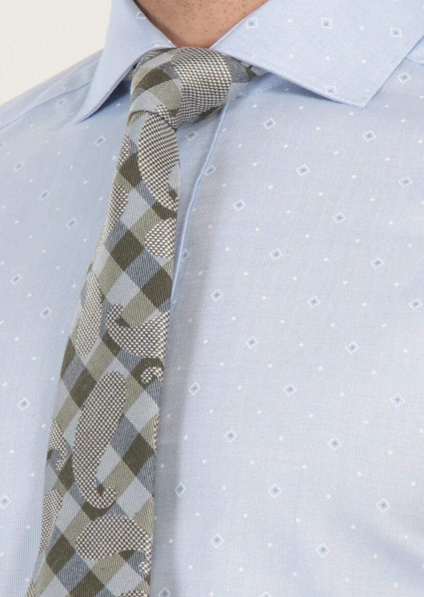 Blue Printed Slim Fit Weaving Classical 100% Cotton Shirt - 5