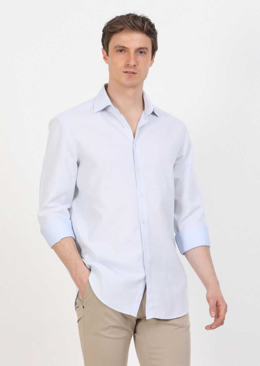 Blue Regular Fit Long Weaving Classical 100% Cotton Shirt - 2