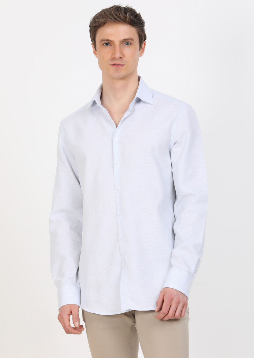 Blue Regular Fit Long Weaving Classical 100% Cotton Shirt - 3