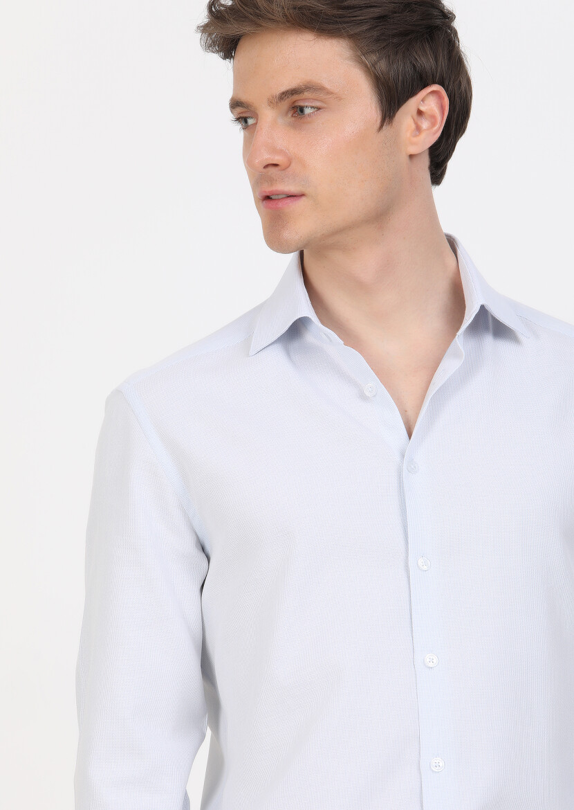 Blue Regular Fit Long Weaving Classical 100% Cotton Shirt - 4