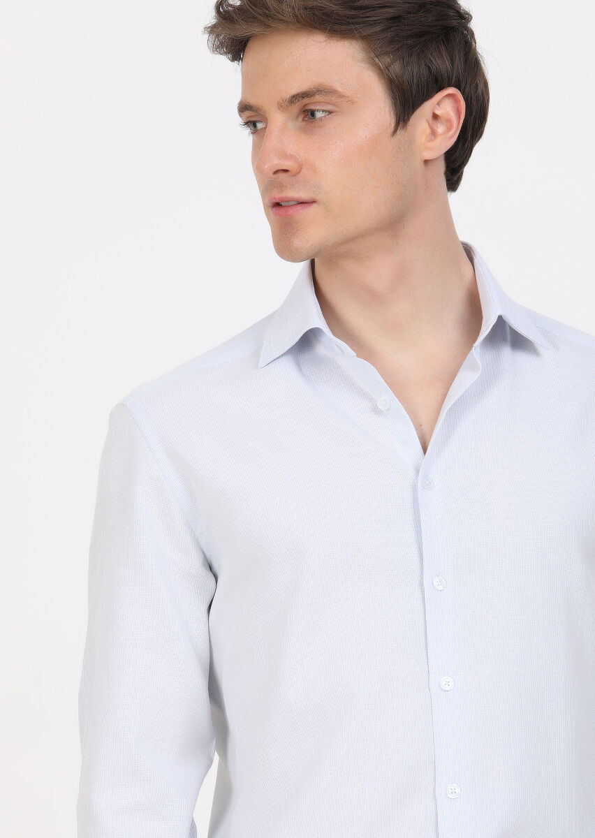 Blue Regular Fit Long Weaving Classical 100% Cotton Shirt - 4