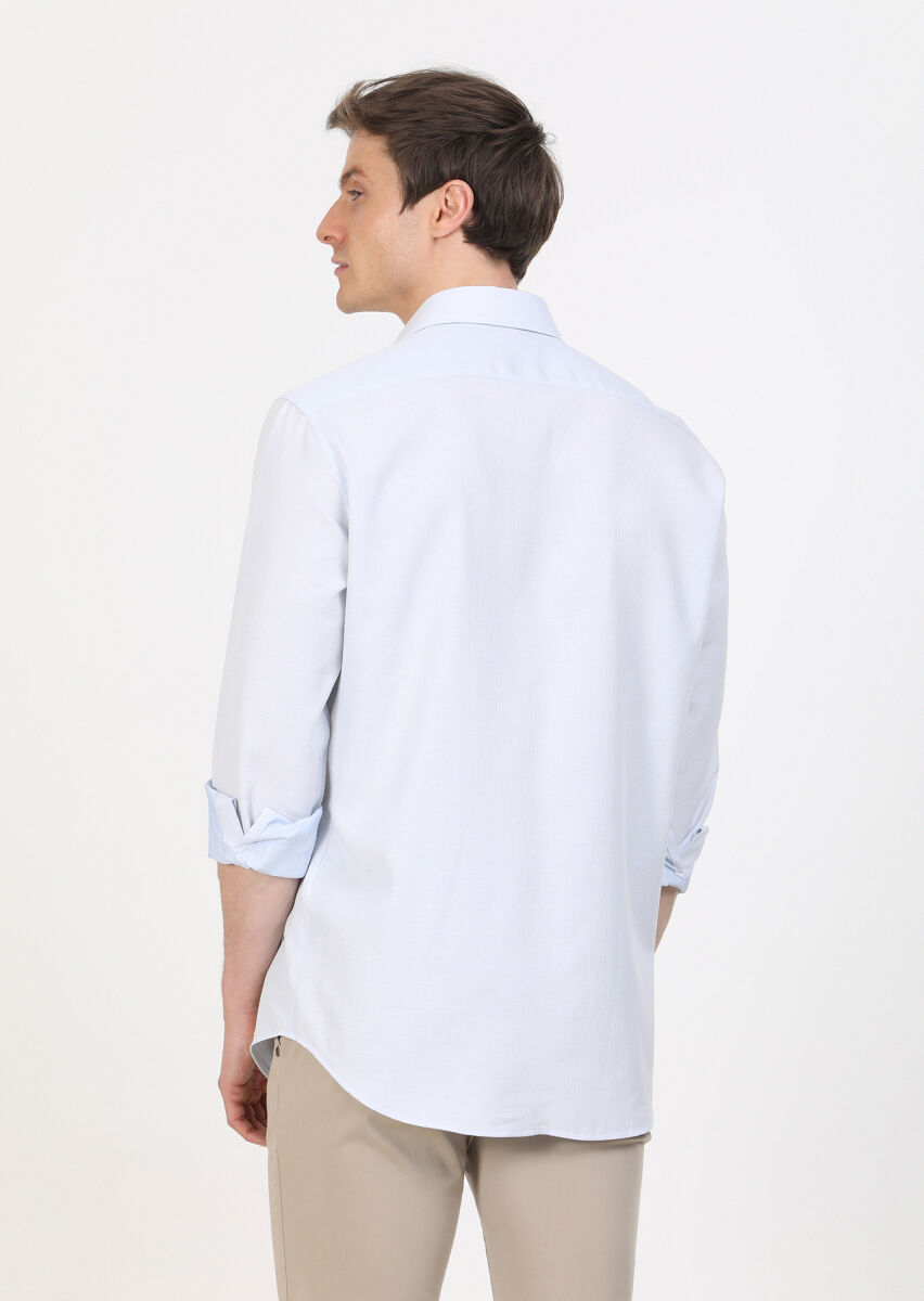 Blue Regular Fit Long Weaving Classical 100% Cotton Shirt - 5