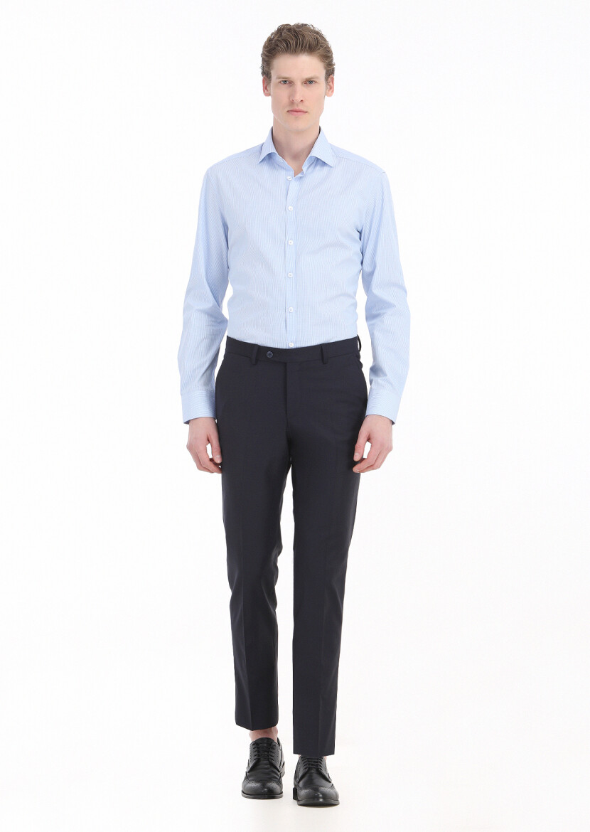 Blue Regular Fit Long Weaving Classical 100% Cotton Shirt - 1