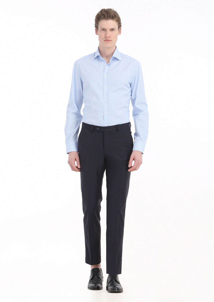 Blue Regular Fit Long Weaving Classical 100% Cotton Shirt - 1