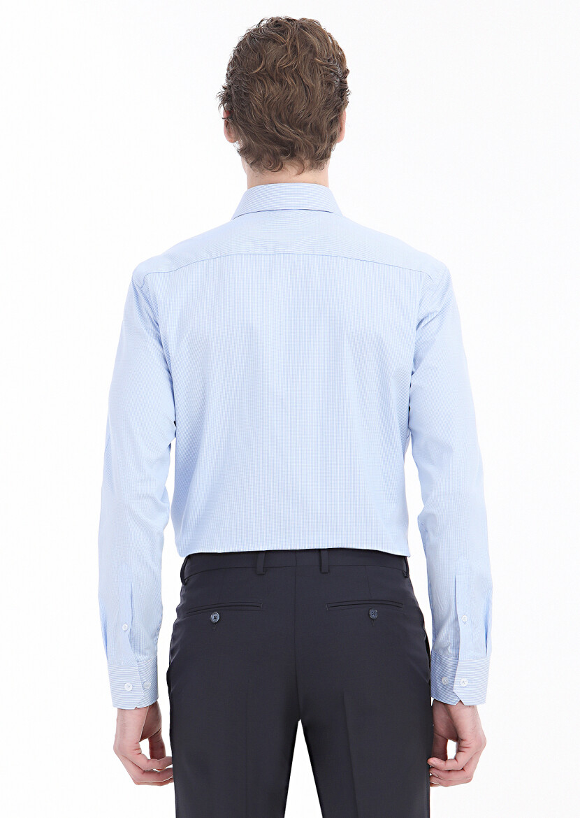 Blue Regular Fit Long Weaving Classical 100% Cotton Shirt - 4
