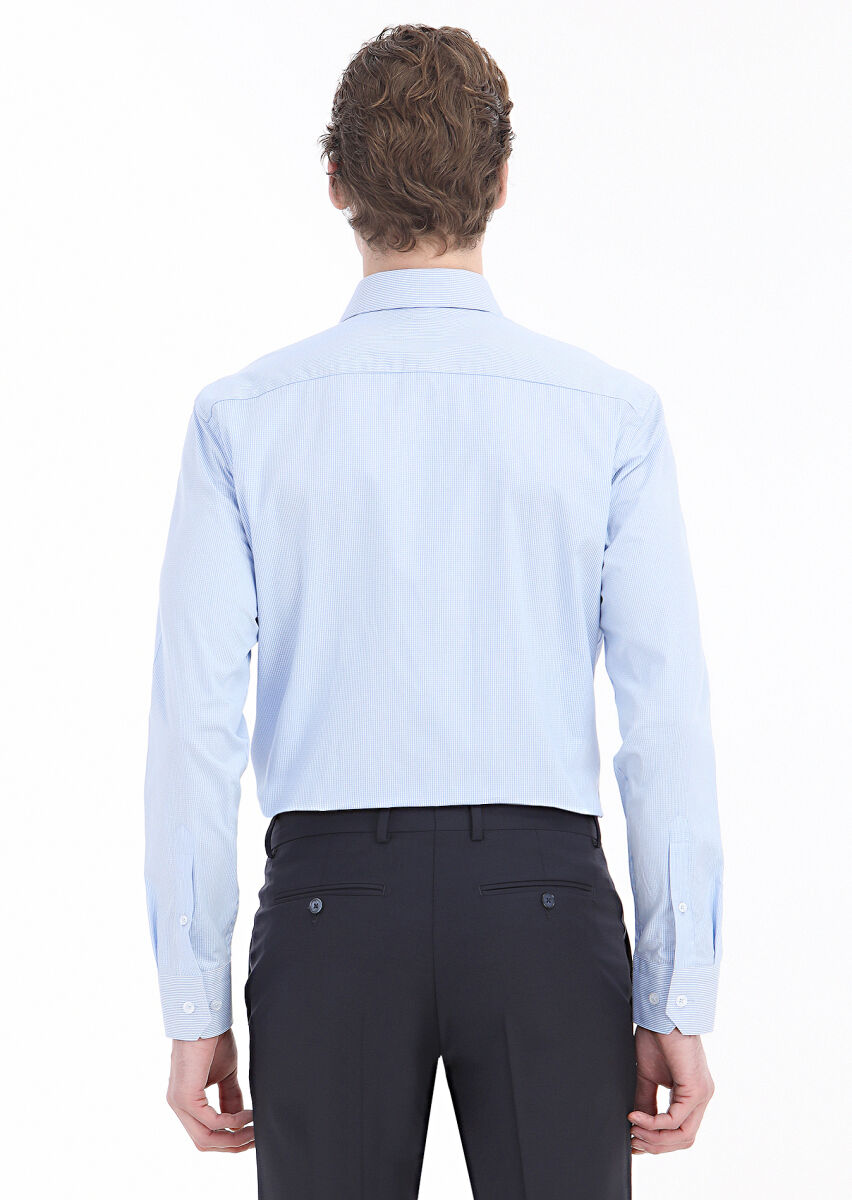 Blue Regular Fit Long Weaving Classical 100% Cotton Shirt - 4