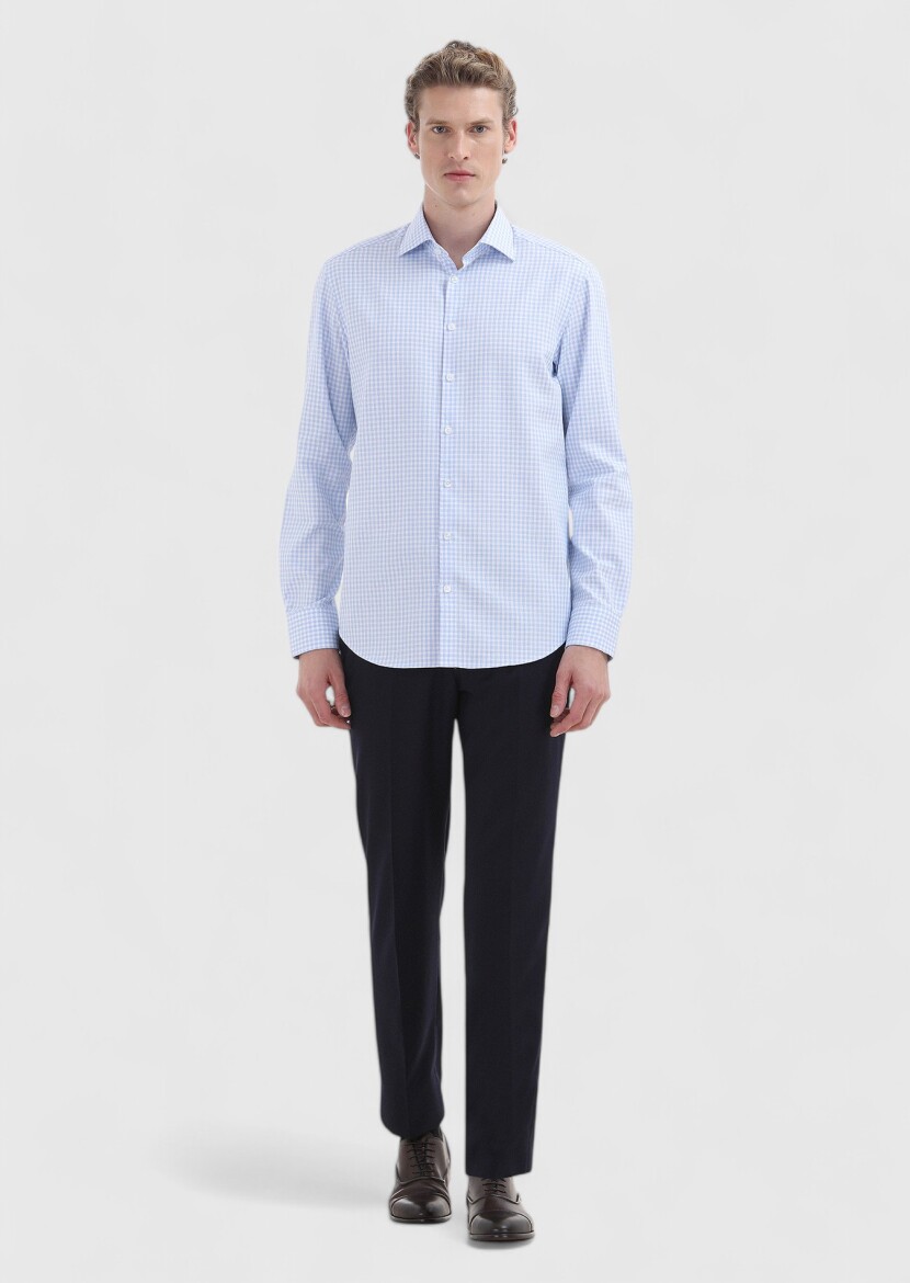 Blue Regular Fit Long Weaving Classical 100% Cotton Shirt - 1