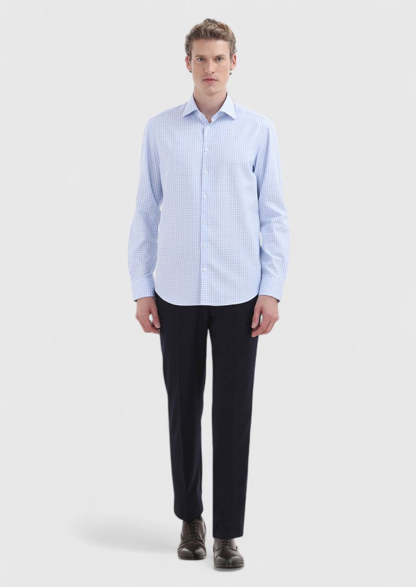 Blue Regular Fit Long Weaving Classical 100% Cotton Shirt - 1