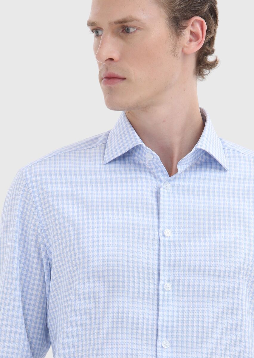 Blue Regular Fit Long Weaving Classical 100% Cotton Shirt - 3