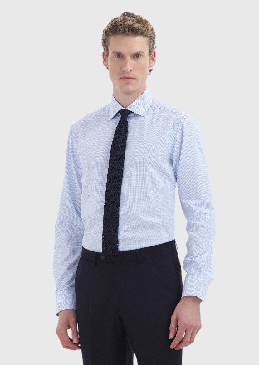 Blue Regular Fit Long Weaving Classical 100% Cotton Shirt - 2