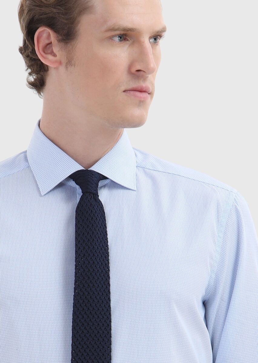 Blue Regular Fit Long Weaving Classical 100% Cotton Shirt - 3