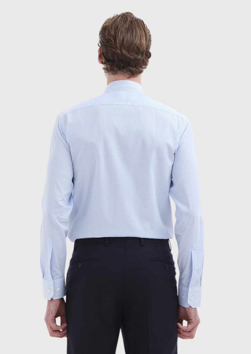 Blue Regular Fit Long Weaving Classical 100% Cotton Shirt - 4