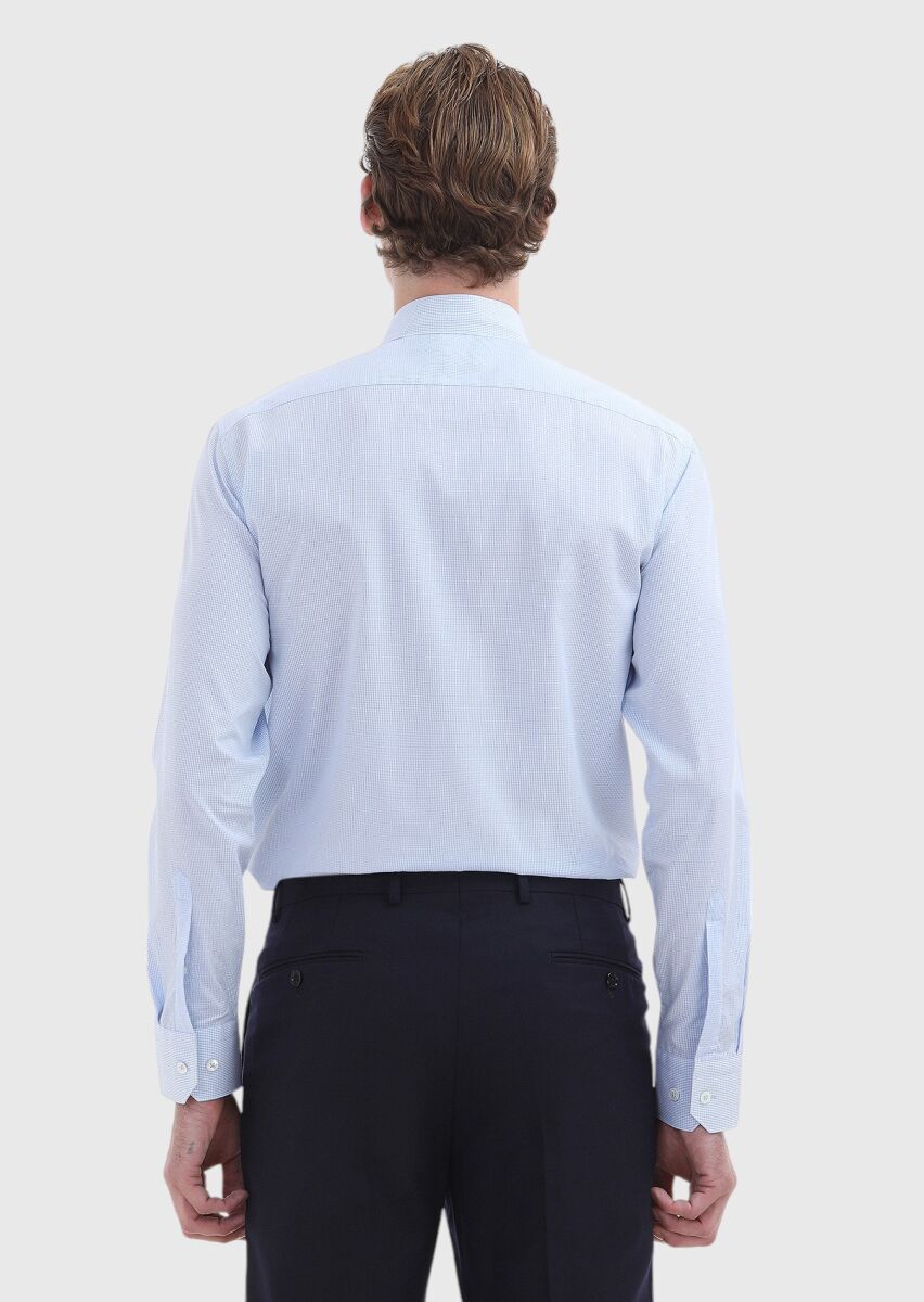 Blue Regular Fit Long Weaving Classical 100% Cotton Shirt - 4