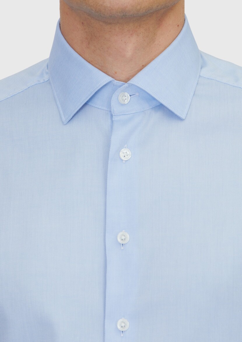 Blue Regular Fit Long Weaving Classical 100% Cotton Shirt - 5