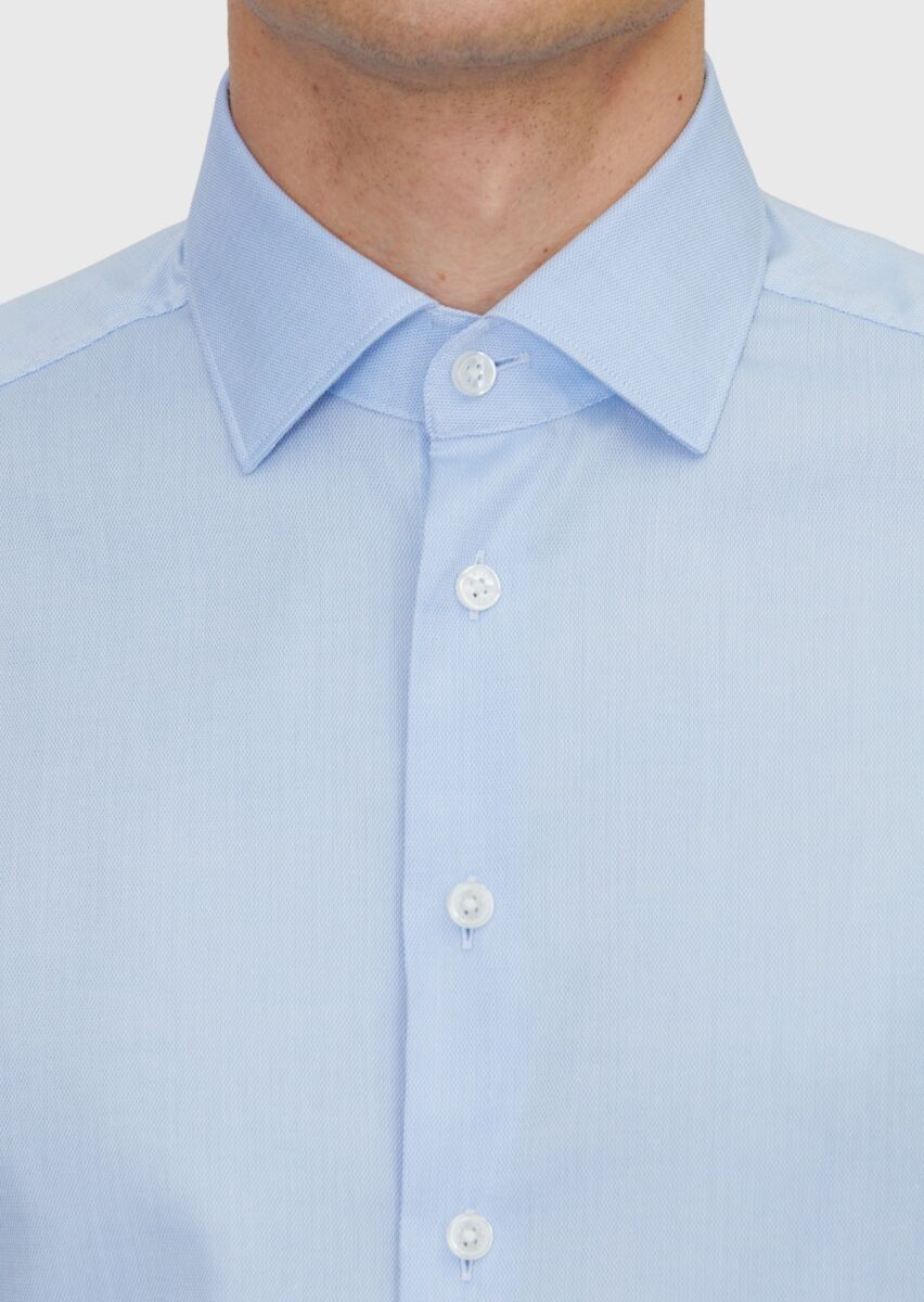 Blue Regular Fit Long Weaving Classical 100% Cotton Shirt - 5