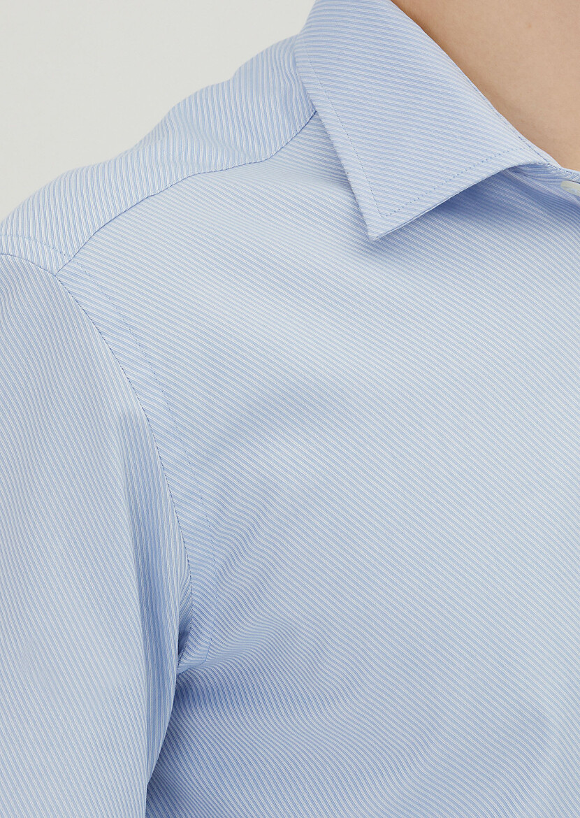 Blue Regular Fit Long Weaving Classical 100% Cotton Shirt - 3