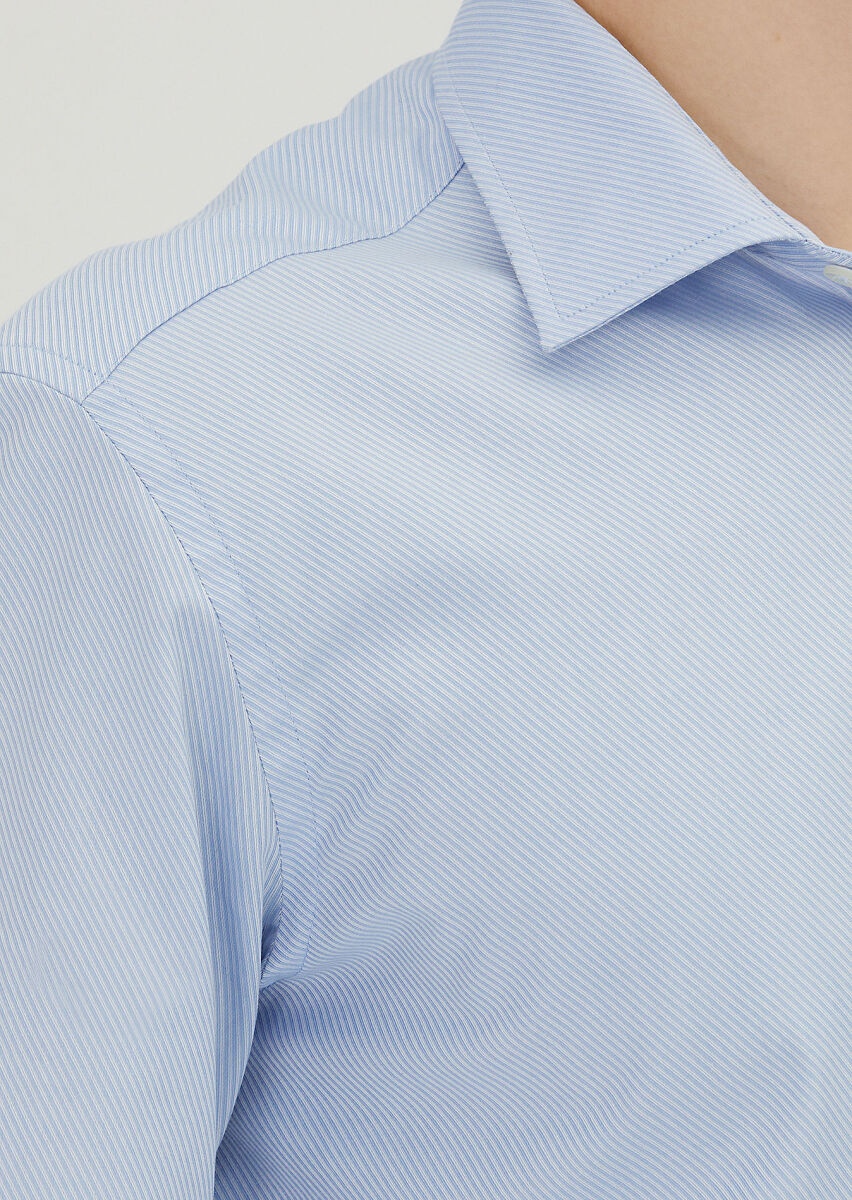 Blue Regular Fit Long Weaving Classical 100% Cotton Shirt - 3