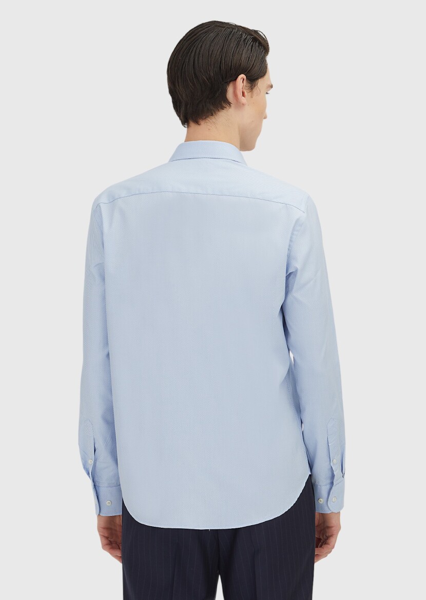 Blue Regular Fit Long Weaving Classical 100% Cotton Shirt - 5