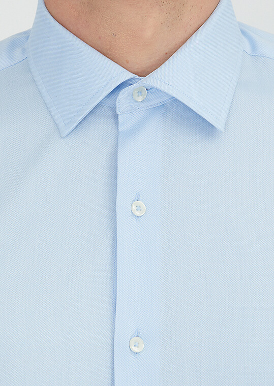 Blue Regular Fit Long Weaving Classical 100% Cotton Shirt - 4