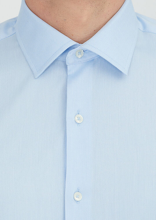 Blue Regular Fit Long Weaving Classical 100% Cotton Shirt - 4