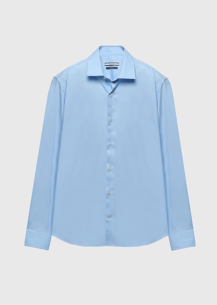 Blue Regular Fit Long Weaving Classical 100% Cotton Shirt - 6