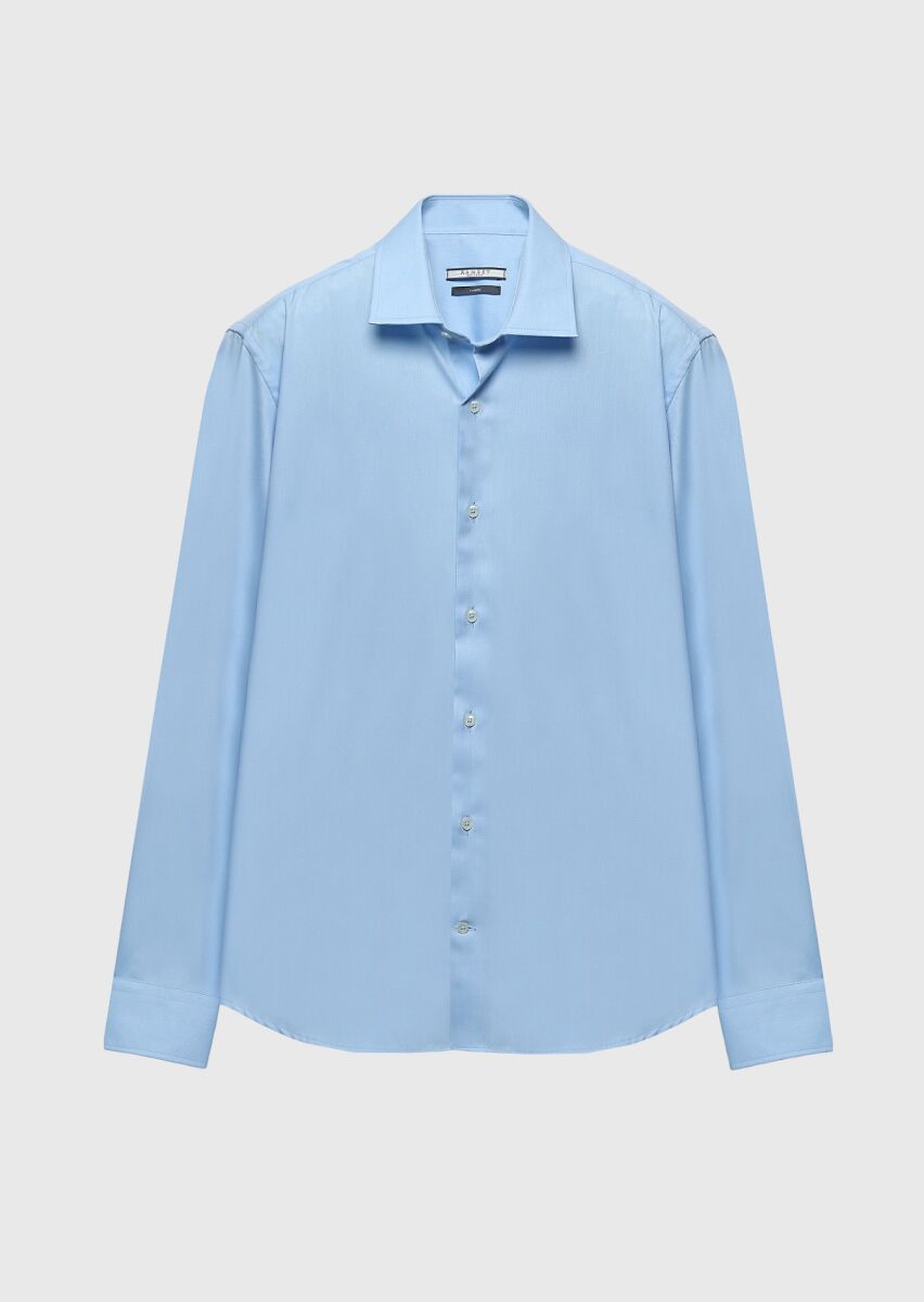 Blue Regular Fit Long Weaving Classical 100% Cotton Shirt - 6