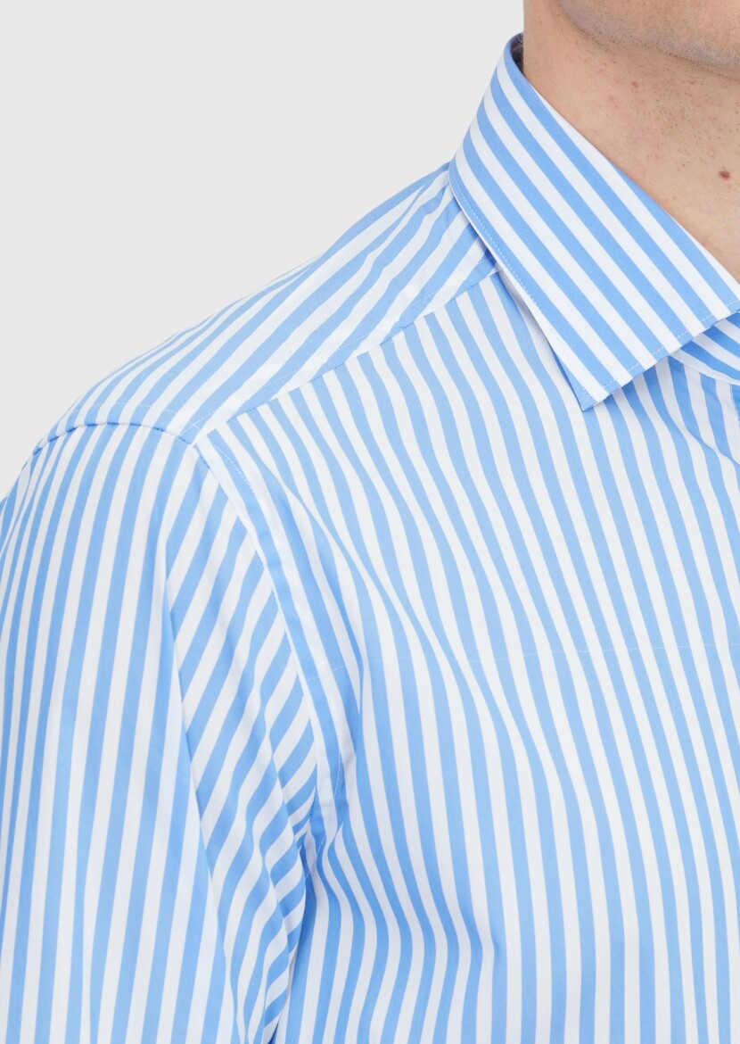 Blue Regular Fit Long Weaving Classical Cotton Blended Shirt - 3