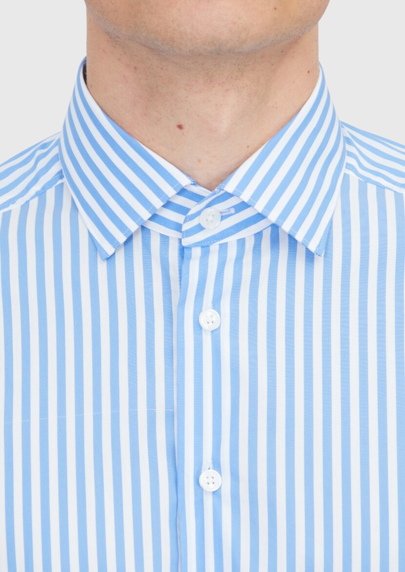 Blue Regular Fit Long Weaving Classical Cotton Blended Shirt - 4