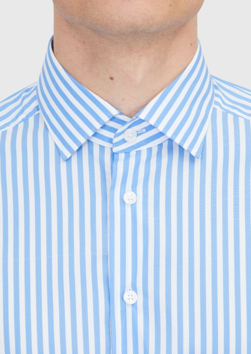 Blue Regular Fit Long Weaving Classical Cotton Blended Shirt - 4