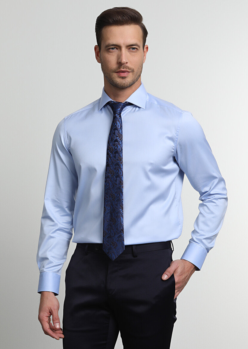 Blue Regular Fit Non Iron Long Weaving Classical 100% Cotton Shirt - 1